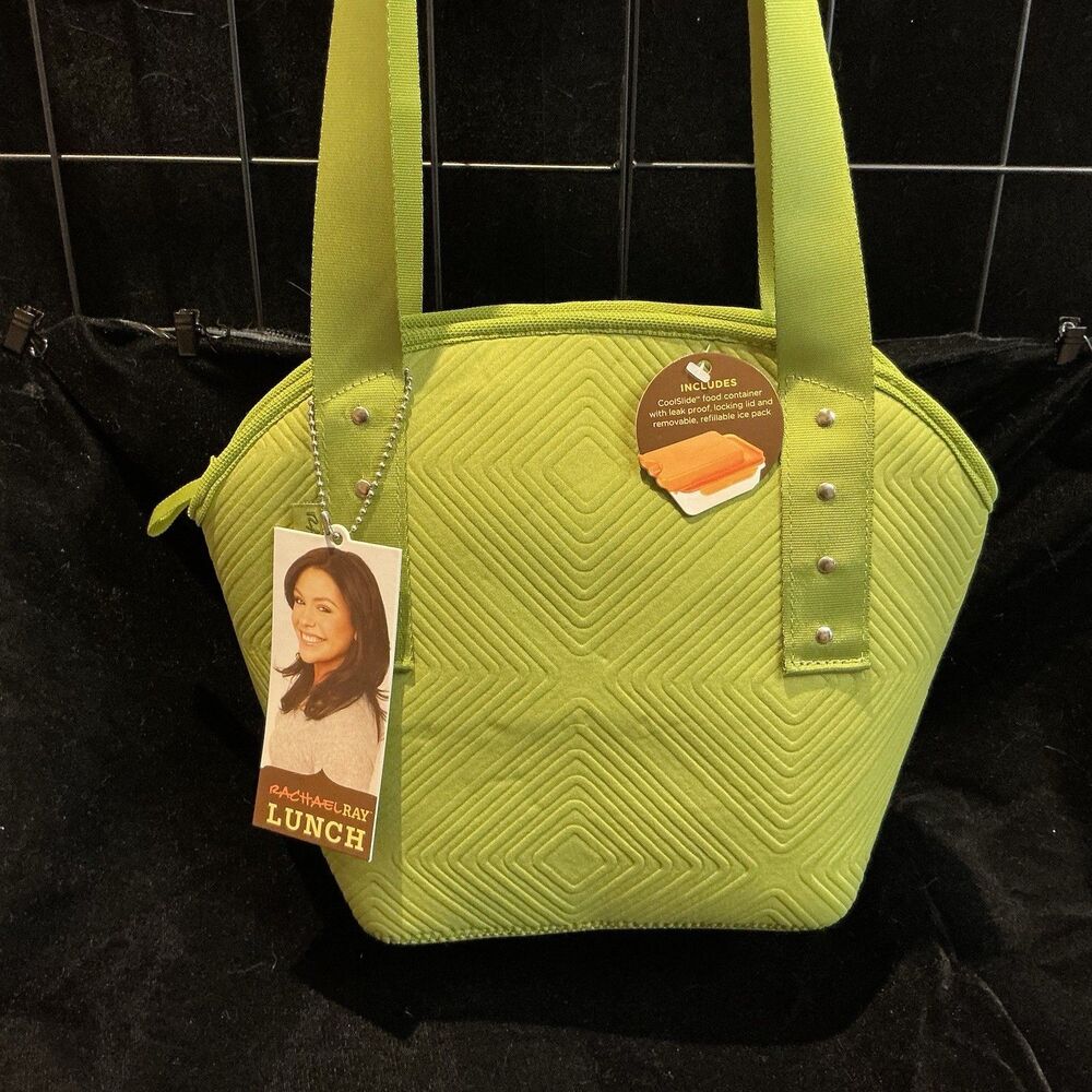 NWT Rachael Ray Insulated Lunch Bag Purse Green Diamond Texture Pattern